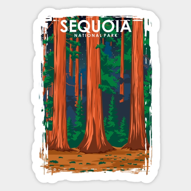 Sequoia National Park Vintage Minimal Travel Poster at Night Sticker by jornvanhezik